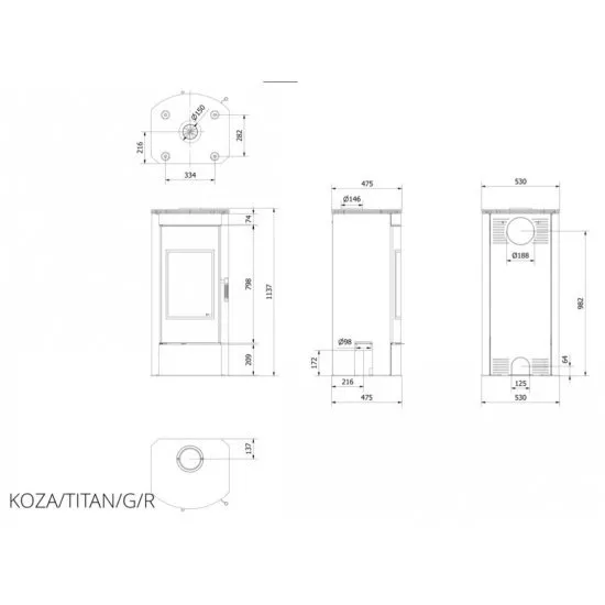 Камінна піч Kratki KOZA TITAN GLASS панорама